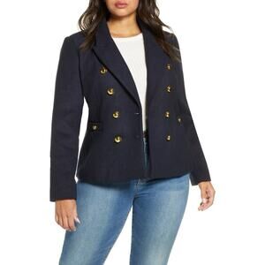 Halogen x Atlantic Pacific Double Breasted Blazer Blue Wool Blend Regency Sz 6